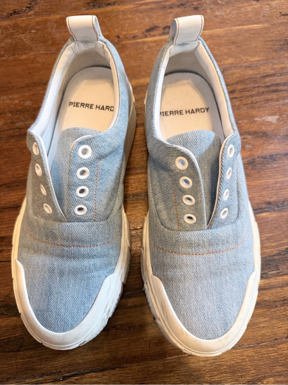 Pierre Hardy Kids Pale Blue Canvas Slip-On Sneakers